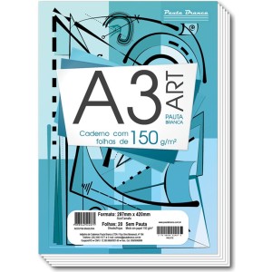 BLOCO DE DESENHO A3 150G 20FOLHAS PAUTA BRANCA -  BRANCO